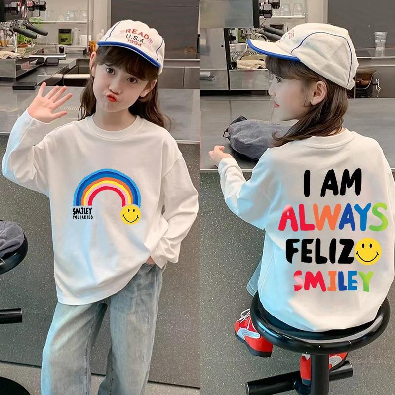 Korean Style Girls' Long Sleeve Cotton T-shirt - Autumn Loose Fit, Medium & Large Sizes, Stylish Base Layer Top