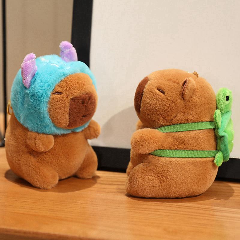 12cm Kawaii Anime Capybara Plushies With Pikachu Stitch Lucifer Cat Hat Doll Stuffed Animals Capybara Plushies Girl Toys