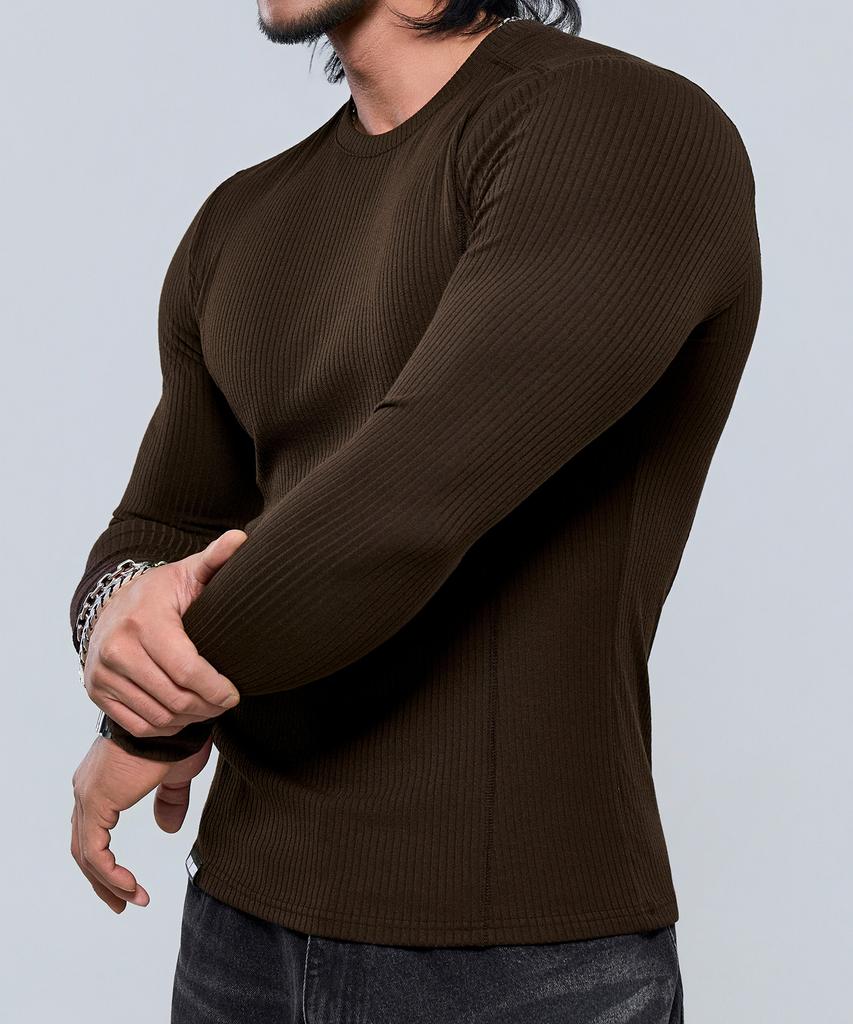Pijikeolgameoncheu P2607 Ribbed Cutout Muscle Fit Long Sleeve Tee [2 Colors]