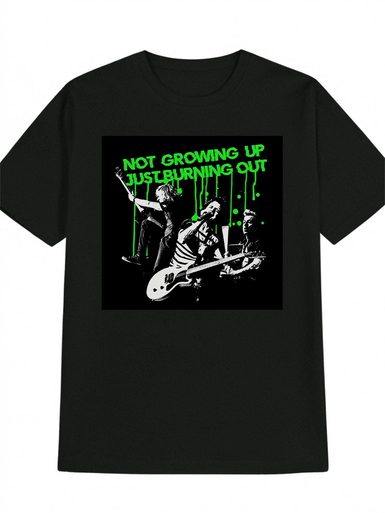 Rock Band Graphic T-shirt - Black Music Band Tee with Neon Green Text L
