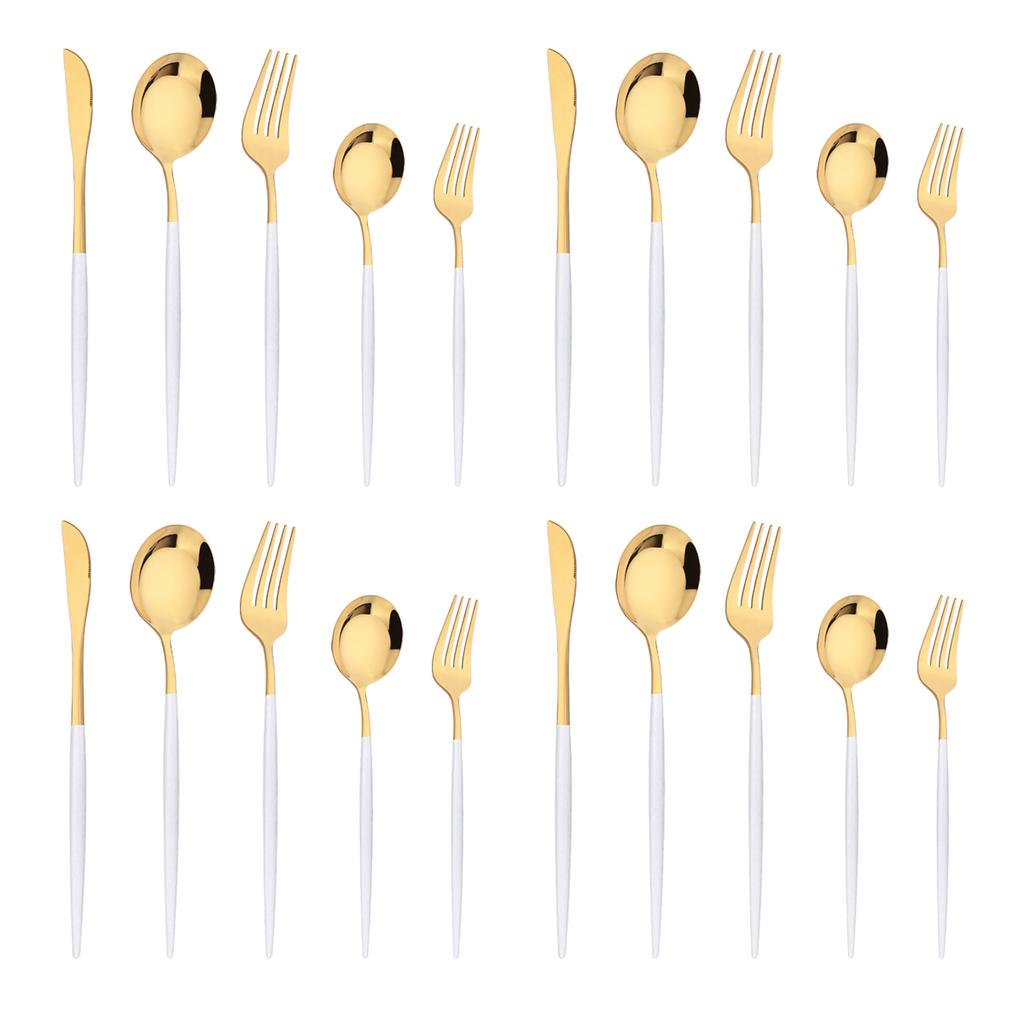 20Pcs Gold Dinnerware Set Knife Dessert Fork Spoons Cutlery Flatware High Quality Stainless Steel Silverware Kitchen Tableware