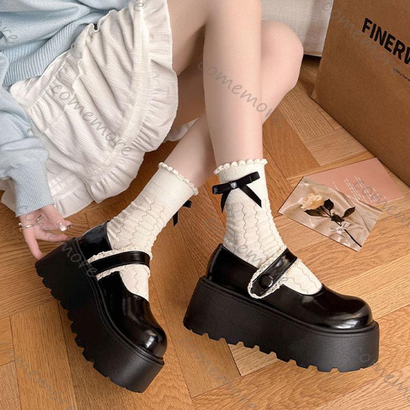 Fashion Comemore Retro Shallow Mouth Loafers Spring Autumn New Leather Pumps Shoes Casual Platform Heightening Mary Jane Single Shoes