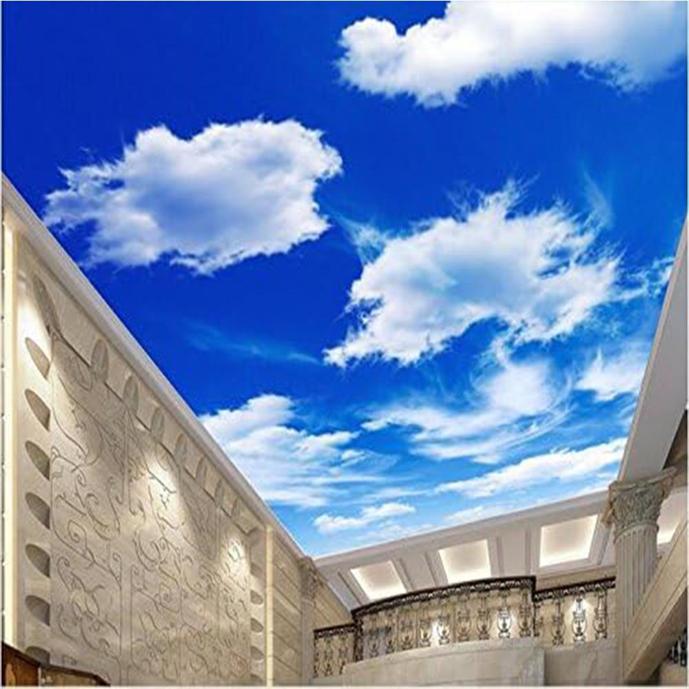 3d Ceiling Mural Blue Sky Wallpaper White Clouds Mural Living Room Bedroom Ceiling Sky Wall Mural