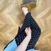 Women's Plus Size High Waist Black Polka Dot A-Line Skirt with Slit – Autumn Style for Pear Shapes