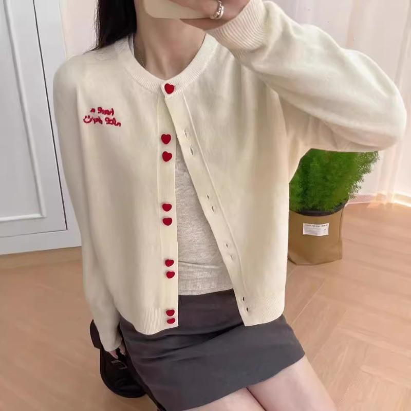 Winter new casual versatile crew neck single-breasted loose knitted cardigan sweater women