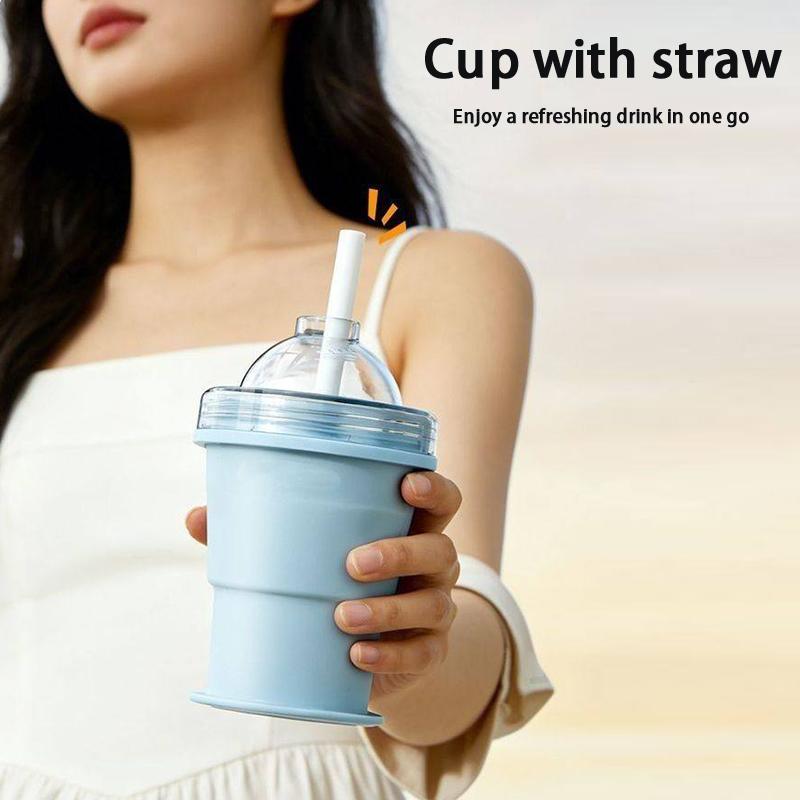 2026New Portable Foldable Ice Ball Cup With Built-In Straw Food-Grade Silicone Ice Maker Mold Summer Outdoor Travel Tumbler