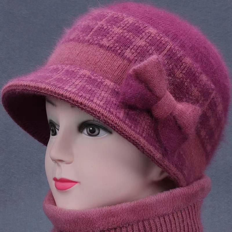 Warm Velvet-Lined Wool Hat for Older Women: Knitted Duckbill Design