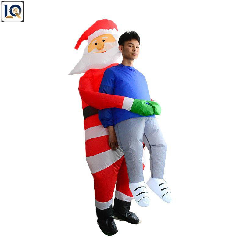 Inflatable Christmas Reindeer Riding Dinosaur Costume - Funny Holiday Party Santa Claus Hug