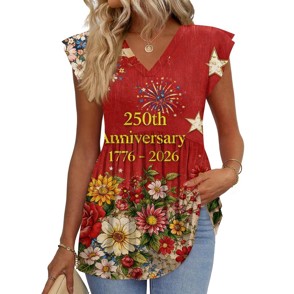Womens Tops Fashionable V-neck Ruffled Sleeve Short-sleeved T-shirt Business Blouses