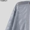 INCERUN Men Deep V Neck See Through Tops Casual Long Sleeve Fishnet Cover Up T-shirts