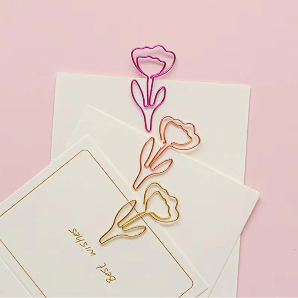 10PCS/Set Metal Flower Bookmark Colored Mini Paper Clip Smooth Meeting File Clip  Book Marking