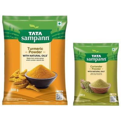 TATA Sampann Kurkumapulver mit natürlichen Ölen, 500 g & Tata Sampann Korianderpulver mit natürlichen Ölen, 200 g