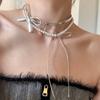 Leather Bow Pearl Double Necklace Women'S Design Sense High Fashion Trend Personality Versatile Neck Chain Collarbone Chain