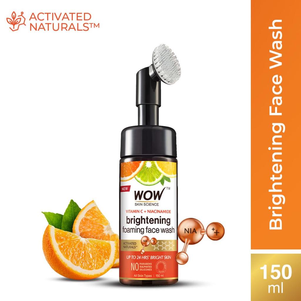 WOW Skin Science Vitamin C & Niacinamide Foaming Face Wash with Built-In Brush for Deep Cleansing Radiance 150 Ml