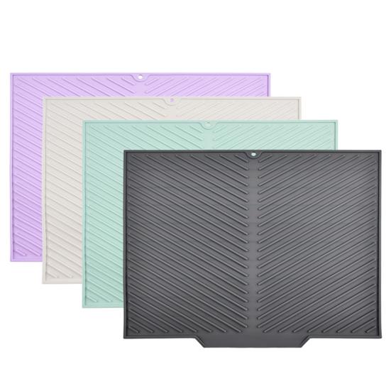 Tapis de séchage en silicone pour vaisselle avec drainage rainuré Résistant à la chaleur Protection de plan de travail pour cuisine Tapis antidérapant pour évier Réfrigérateur Tiroir
