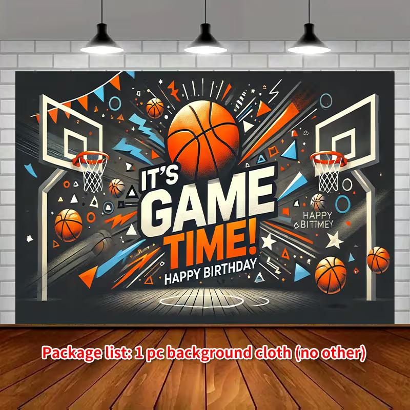 2D Basketball Court Birthday Backdrop, Graffiti Style Happy Birthday Background Cloth for Basketball Themed Party 47.2x31.5inch/120*80cm