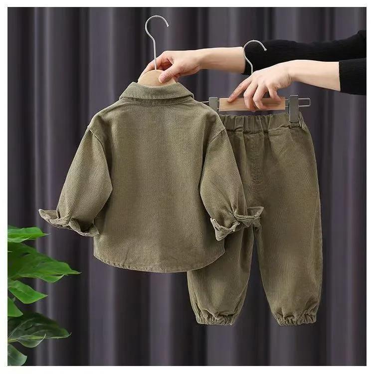 Boys Casual Spring Autumn Set Letter Printing Handsome Baby Loose Thin Corduroy Long Sleeve 2pcs Set Outfits