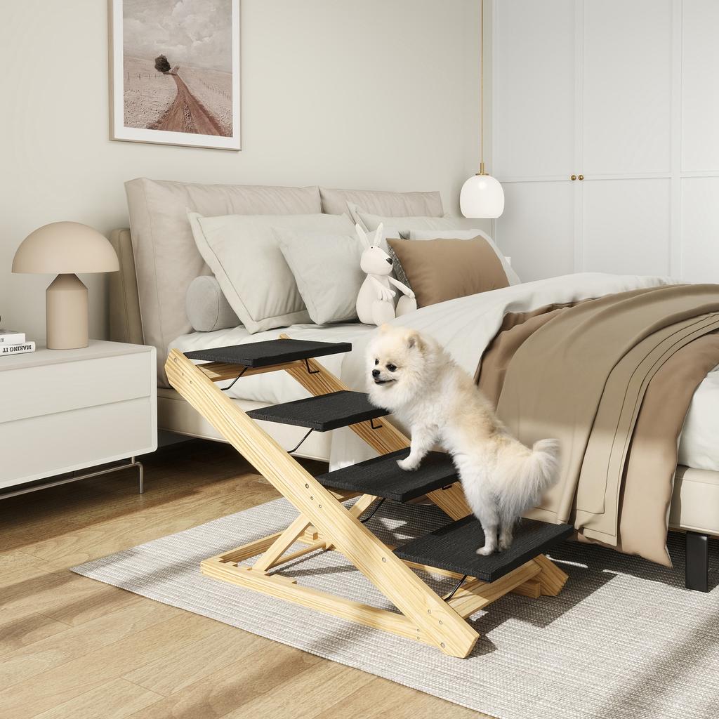 Adjustable Dog Steps Dog Ramp, 4-Step Non-slip Pet Stairs for Large Sized Dogs, Foldable Dog Stairs for Bed Sofa