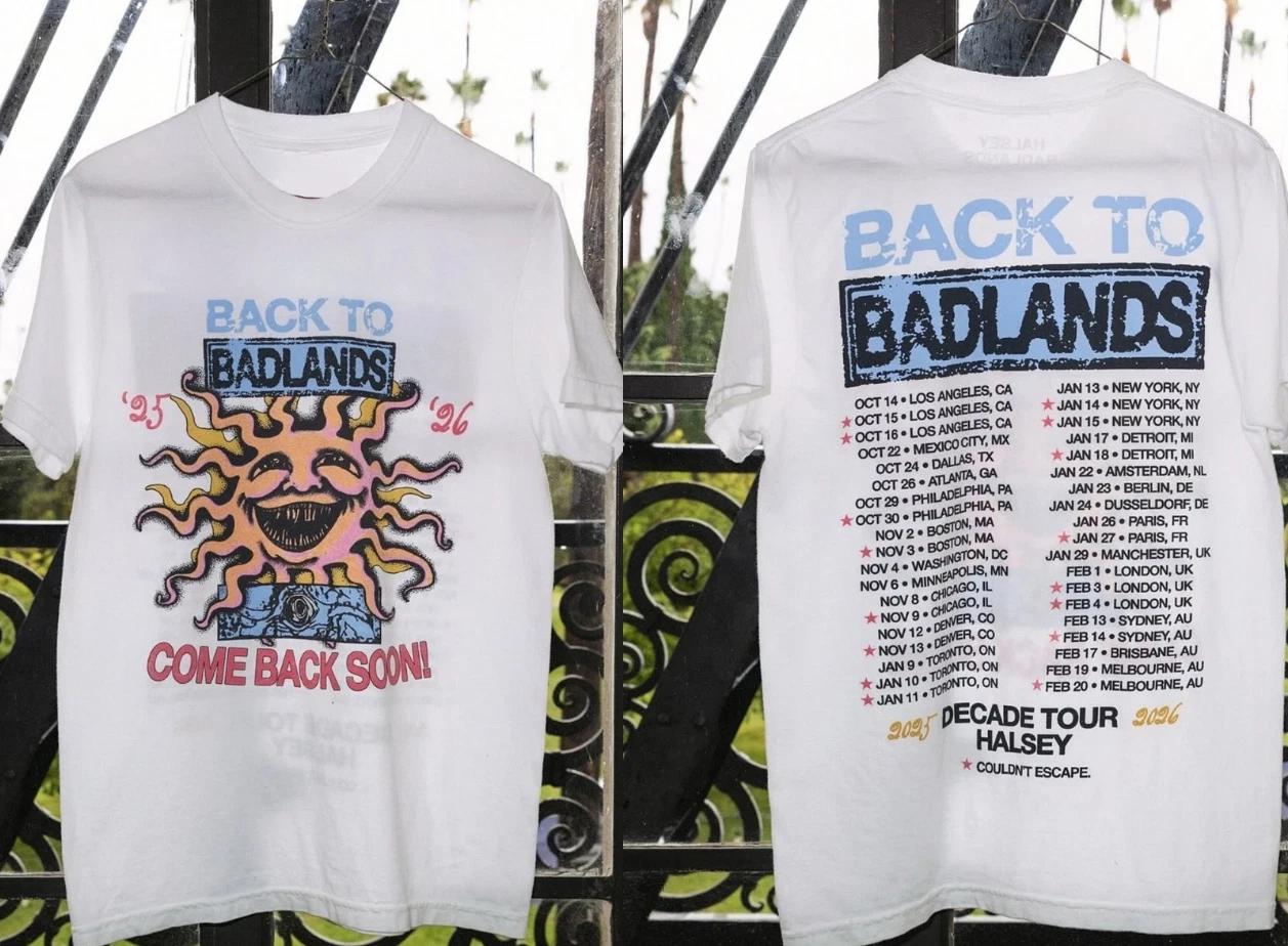 NEW!!! Halsey Back To Badlands Merch Decade Tour 2025 2026 reprint T-shirt 2XL