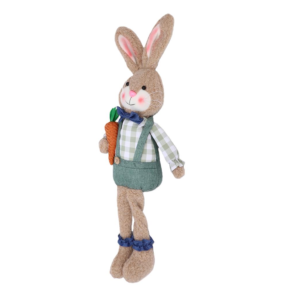Plush Bunny Desktop Decoration Retro Rustic Style Handmade Easter Bunny Doll with Long Legs Shapable Ears for Table