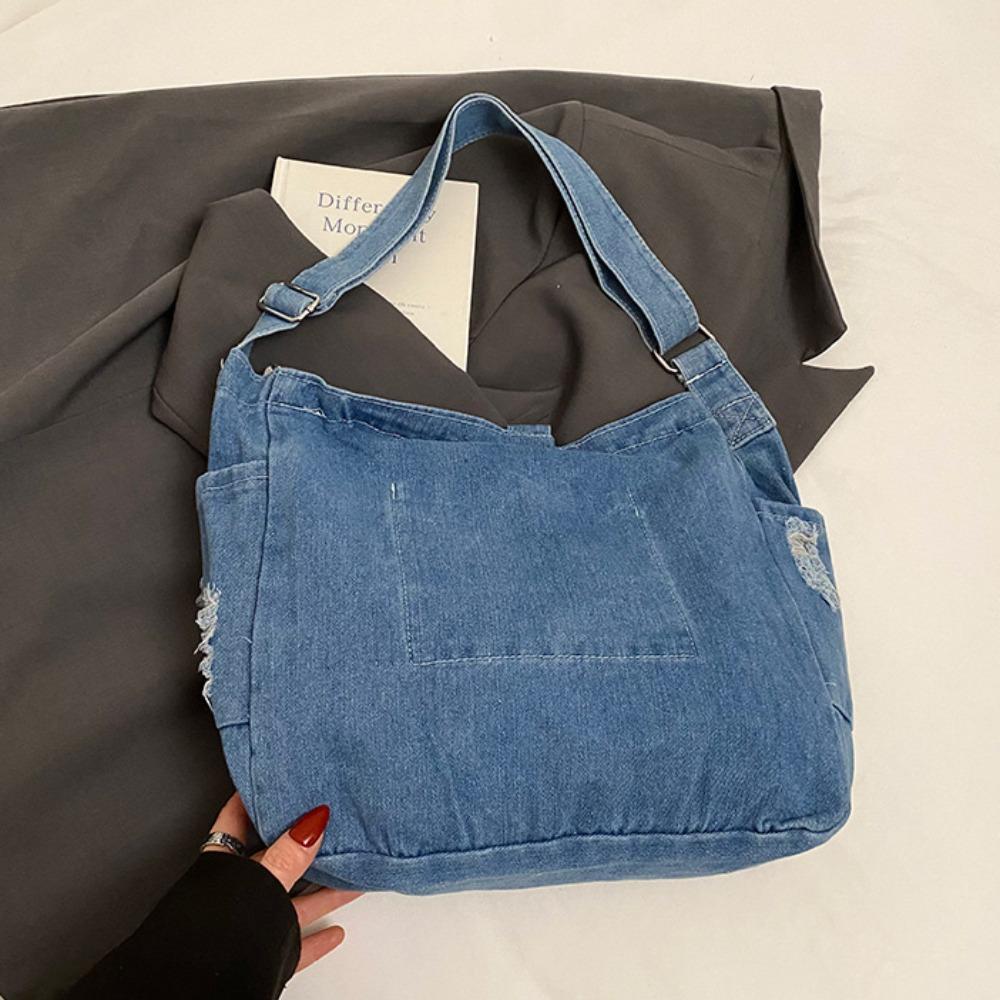 Shoulder Bag Denim Canvas Bag Buckle Strap Simple Tote Bag Simple Vintage Handbag  Students