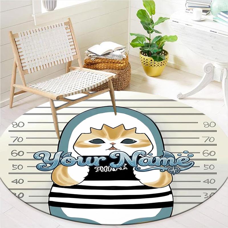 Cat Donut Duo Custom Name Round Area Rug Carpet Rug For Living Room Bedroom Sofa Playroom Decor Nonslip Floor Mat