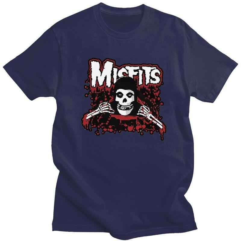 Custom Horror Punk Rock Misfits Skull Tshirts for Men Short Sleeve T Shirt Fashion Tshirt Slim Fit 100 Cotton Tee Gift Idea