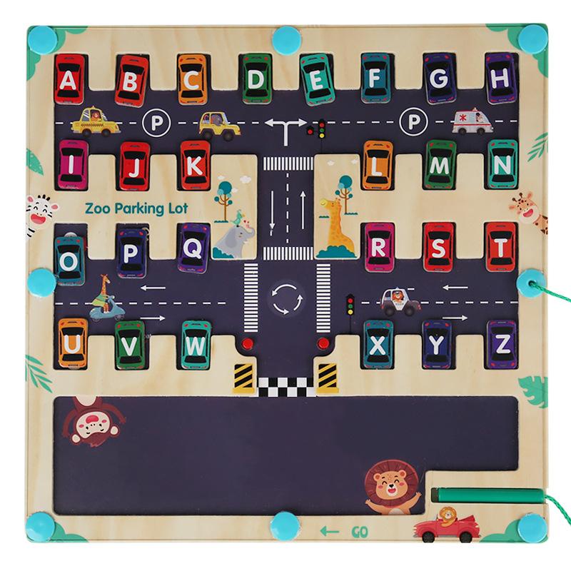 

Детские магнитные английские буквы Найди парковку Автомобиль Лабиринт Обучающие игрушки Сопоставление цветов Игрушки Монтессори Деревянные игрушки