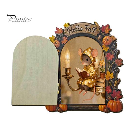 Decorative Baseboard Elf Door Wooden Halloween Decor, 2D Fairy Mouse Miniature Wall Autumn Theme Tale Ornaments Hanging, Rustic Shelf Ornament