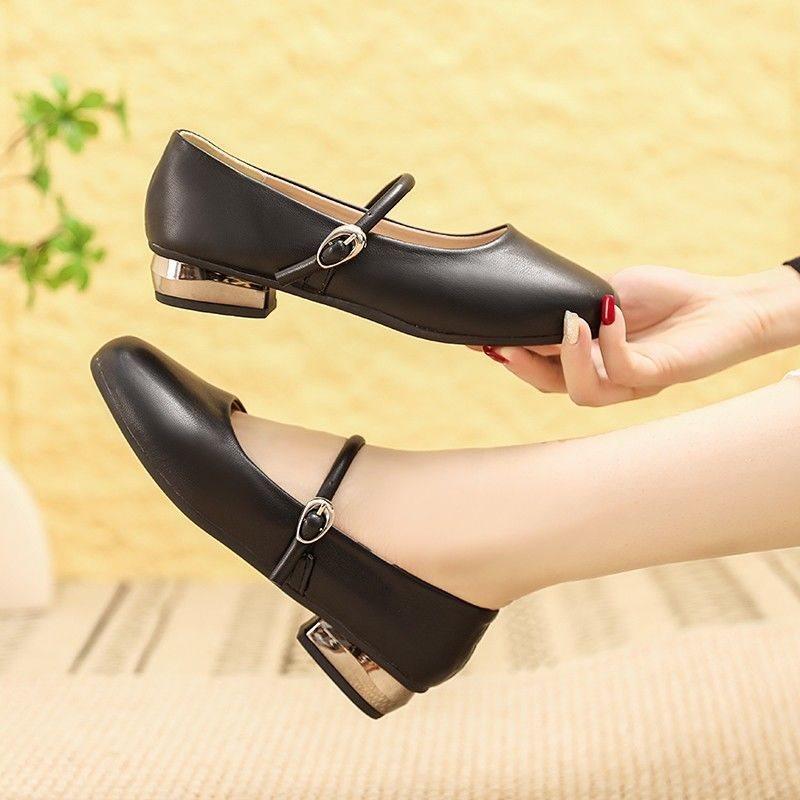 

Mary Jane one-word single shoes women s thick-heeled leather shoes new summer soft-soled dancing shoes mother shoes 40 чёрный