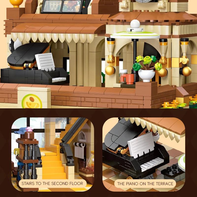 2987PCS Coffee Shop Building Blocks European Style Vintage Cafe  Model Bricks Set With Light Desktop Ornaments Kids DIY Toy Gift