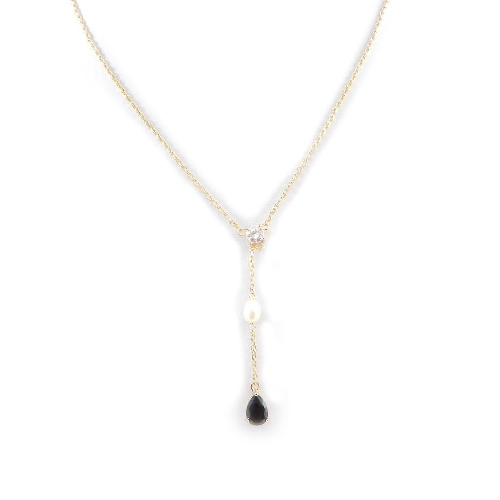 Les Trésors De Lily [C9443] - Gold-Plated Necklace 'Unique' White Black Gold - 45x6 Mm