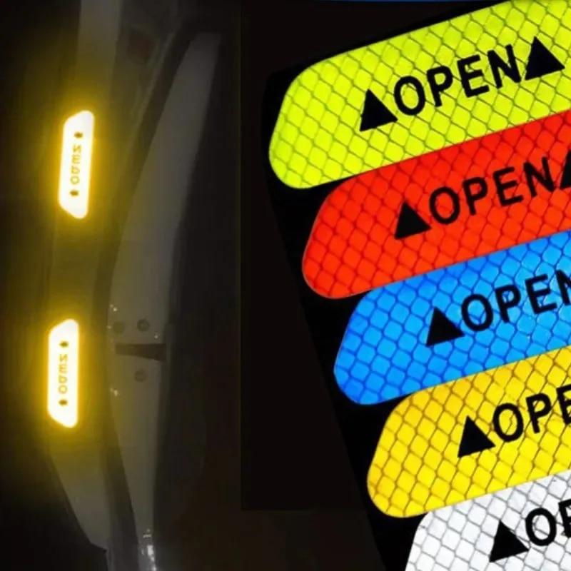 4PCS Car Universal Door Open Reflective Strips Warning Stickers Safety Mark Warning Reflective Auto Exterior Interior Reflector