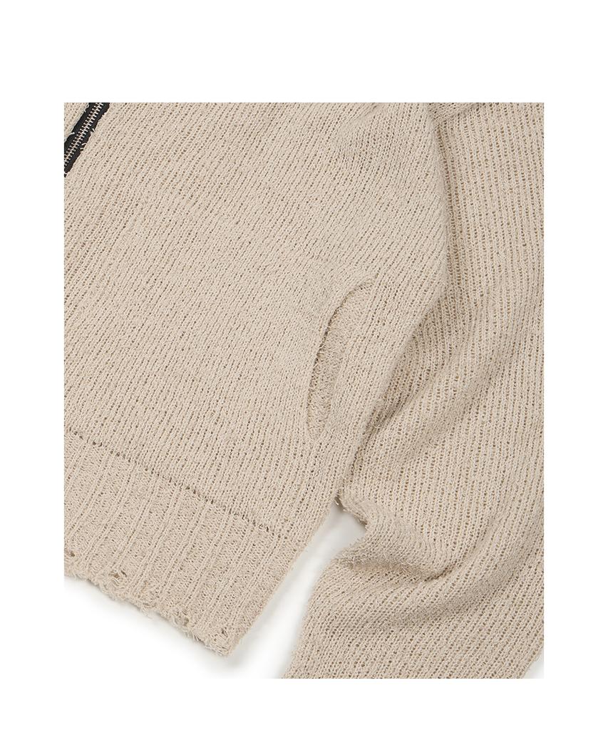 Etce Damaged Crop Net Knit Zip Up (Ivory)