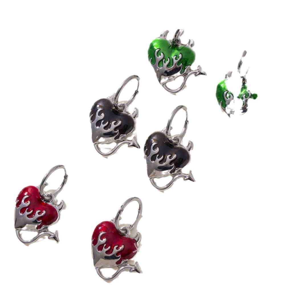Gothic Personality Silver Color Stainless Steel Red Drip Glaze Heart-shaped Flame Arrow Tail Dangle Earrings for Women Jewelry