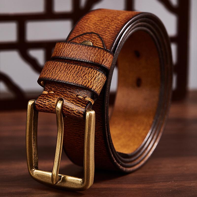 

Ремень мужской кожаный с пряжкой, первый слой, настоящая коровья кожа, ретро мужской ремень, молодежный, ручной работы, универсальный, повседневный, джинсовый ремень 130cm