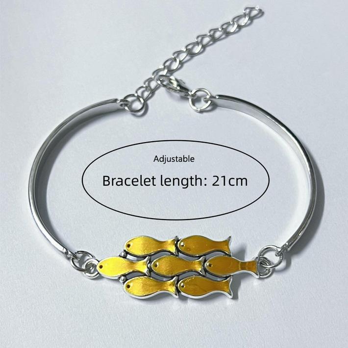 Vintage Bangle Bracelets for Women, Unique Designer Jewelry w/ Golden School of Fish Charm, Ocean Theme Charm Bracelet