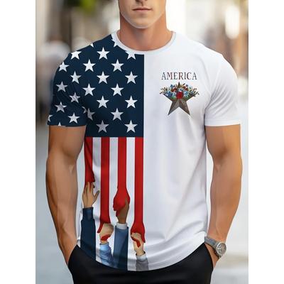 Sommer Herren T-Shirts Amerikanische Flagge 3D Gedruckt Harajuku Rundhals T-Shirt Lässige Kurzarm Tops Streetwear Mode Kleidung
