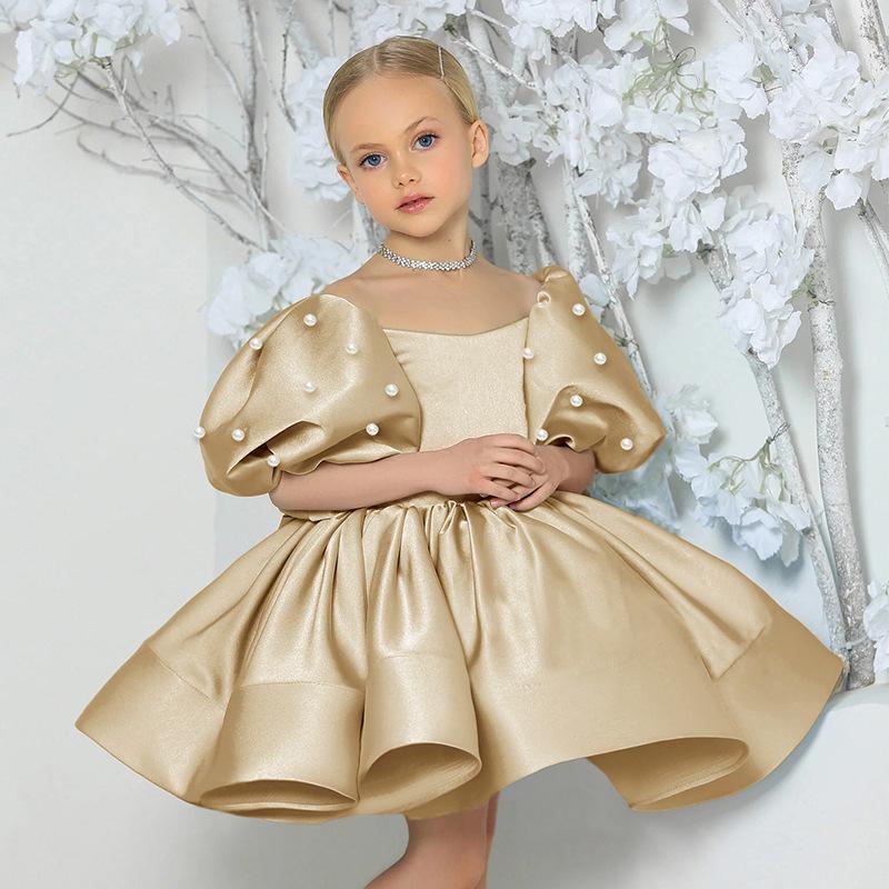 

Трансграничное платье принцессы с пышными рукавами для девочек - для девочки-цветочницы, на свадьбу, день рождения, вечеринку или для выступления на фортепиано. 110cm (5Y) хаки