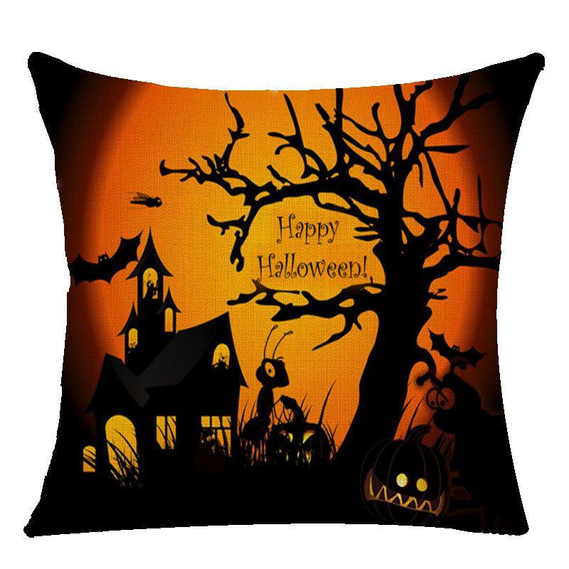 Cotton Linen Halloween Sofa Decor Cushion Cover With Stylish Pumpkin Design