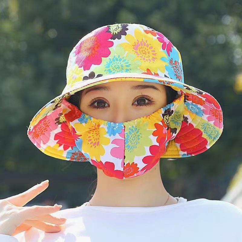 Chapeau de soleil d'été chapeau seau chapeau avec masque intégré protection solaire d'été chapeau de soleil protection solaire extérieure chapeau pour le visage