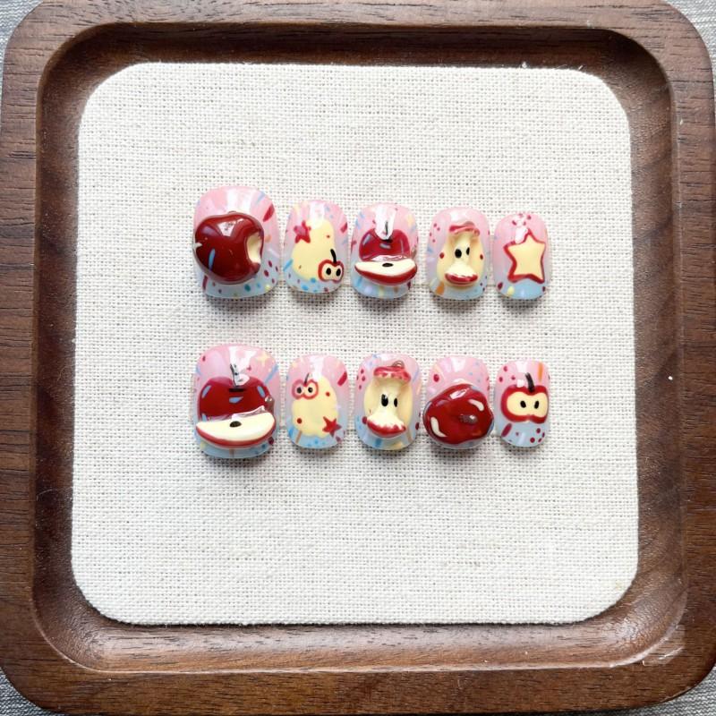 Cute Hand-Painted Press-On Nails Short Square Cat Eye Design Sweet Ins Style Nail Art Women