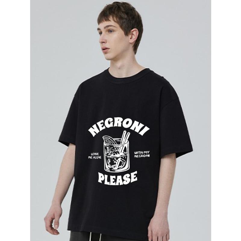 Black T-Shirt with Negroni Cocktail Graphic and Text Leave Me Alone with My Negroni Please for Casual Wear