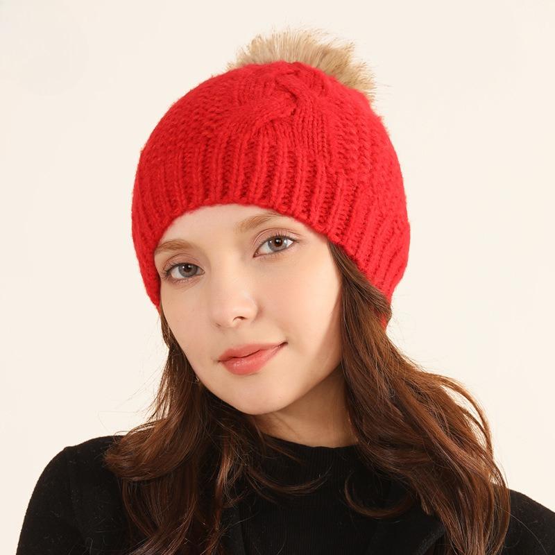 Hat Women's Winter European and American Trendy Versatile Knitted Hat Cute Hairball Outside Warm Ear Protection Ins Fashion Wool Hat