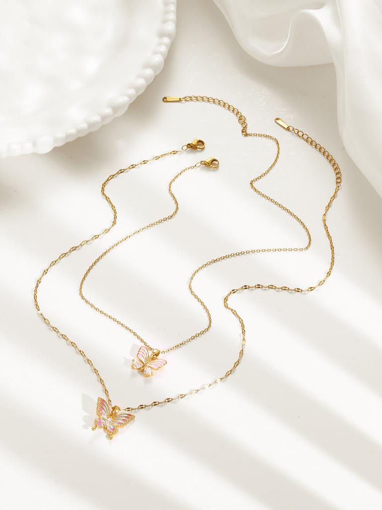 Elegantes Schmetterlings-Halsketten für Damen Modisch Einfach Trendig High-End Edelstahl Anhänger Leichter Luxus Schmuck