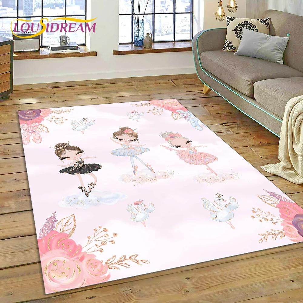 Cute Dream Ballet Girl Ballerina Fairy Carpet Rug for Bedroom Living Room Home Sofa Decoration,Child Game Large Decor Floor Mat