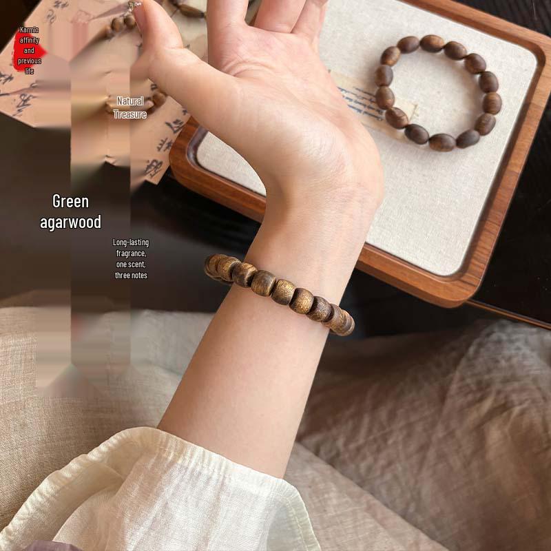 Yingge Green Chess 8mm Agarwood Beads Bracelet for Men and Women