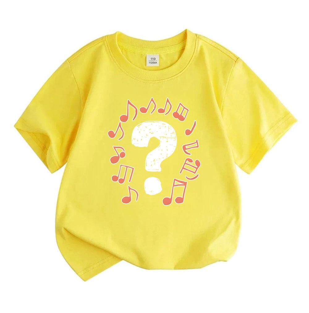 Kids Boys Girls 100% Cotton Crew Neck Short Sleeve T-Shirt, Cute Music Note Question Mark Pattern Casual Soft Breathable Tee Top for Daily Wear