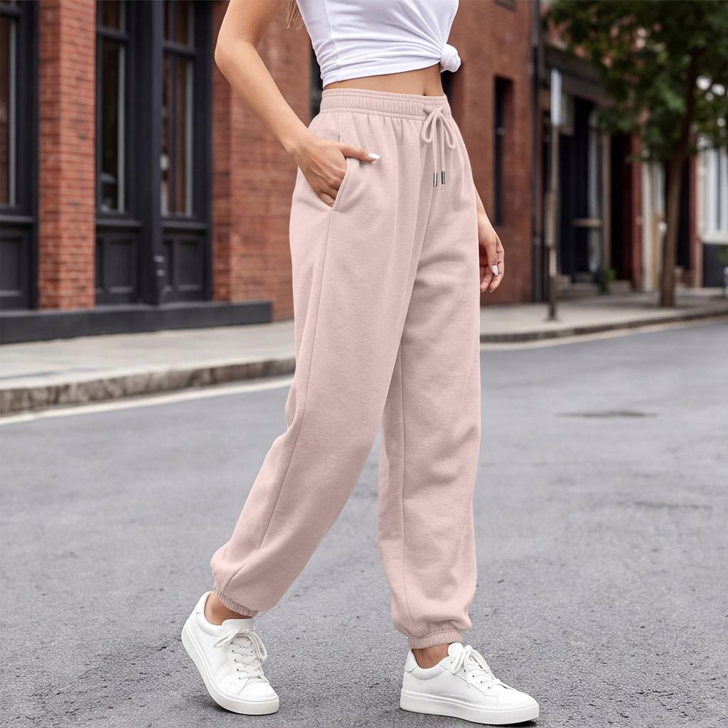 Pantalones Casuales para Mujer con Dobladillo, Ajuste Holgado, Pantalones de Chándal de Color