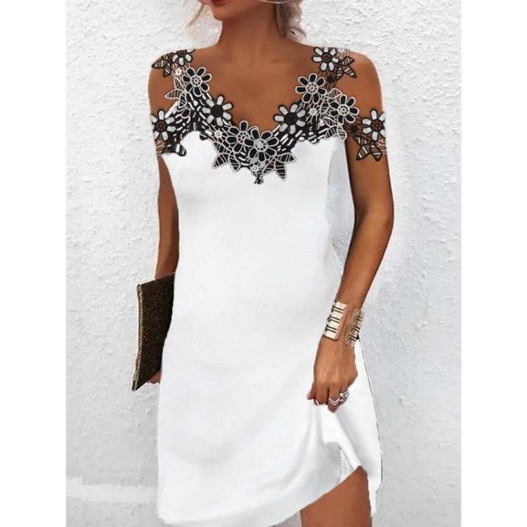 

Женское повседневное платье с открытыми плечами, с цветочной аппликацией, с V-образным вырезом 2XL белый